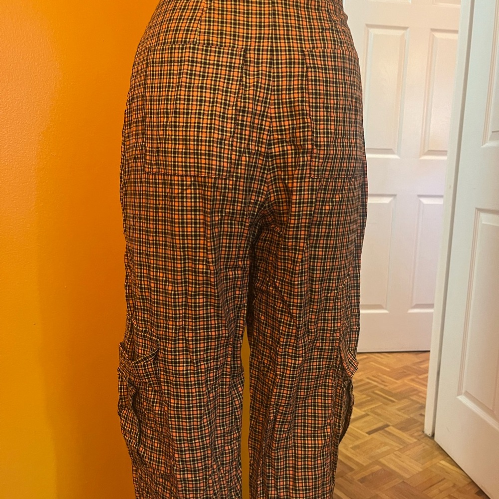 The Ragged Priest Yellow Cargo Plaid Pants Trousers XS wide leg Y2K punk style - Picture 4 of 5